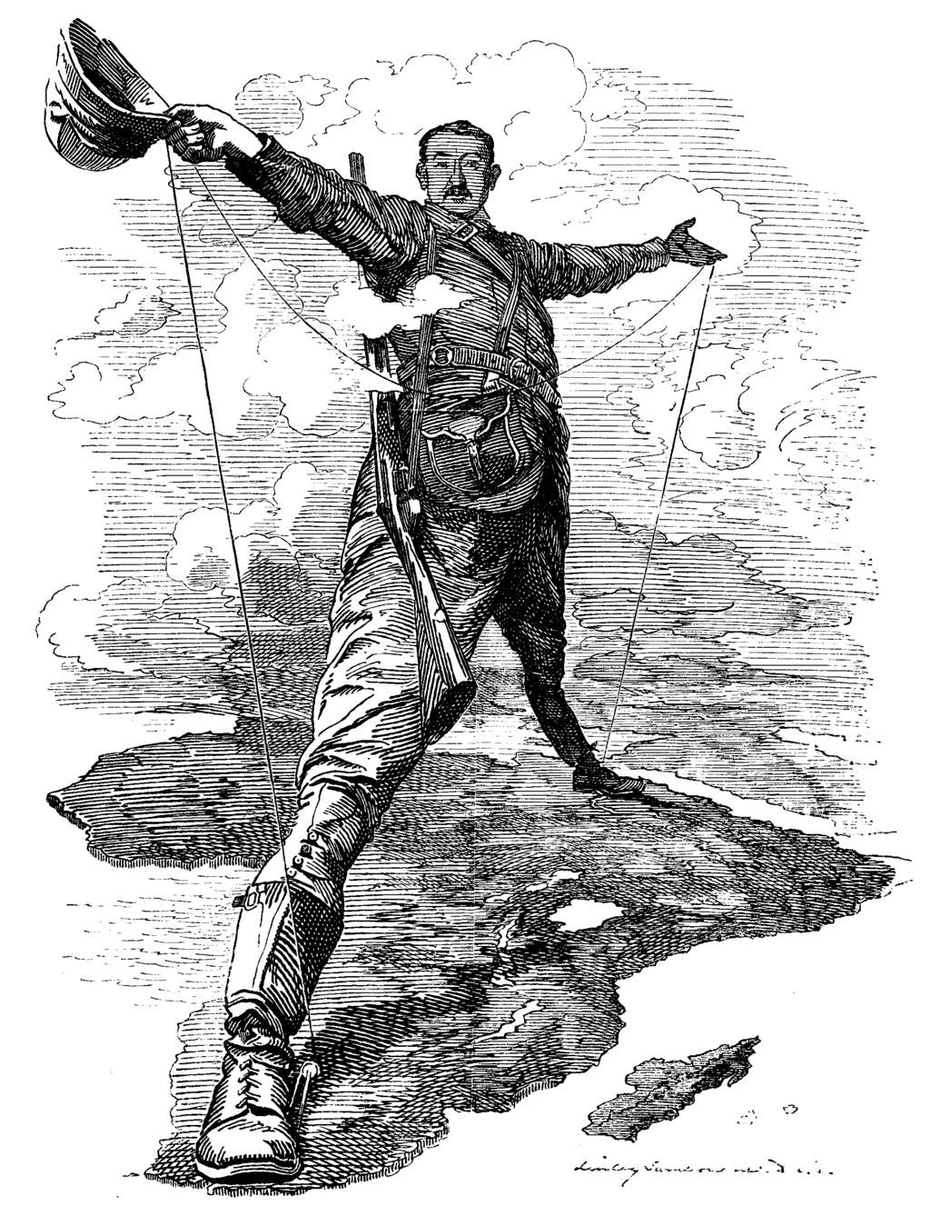 This is the ‘Rhodes Colossus’, an editorial cartoon illustrated by Edward Linely Sambourne and printed in the satirical magazine Punch in 1892 This is the ‘Rhodes Colossus’, an editorial cartoon illustrated by Edward Linely Sambourne and printed in the satirical magazine Punch in 1892