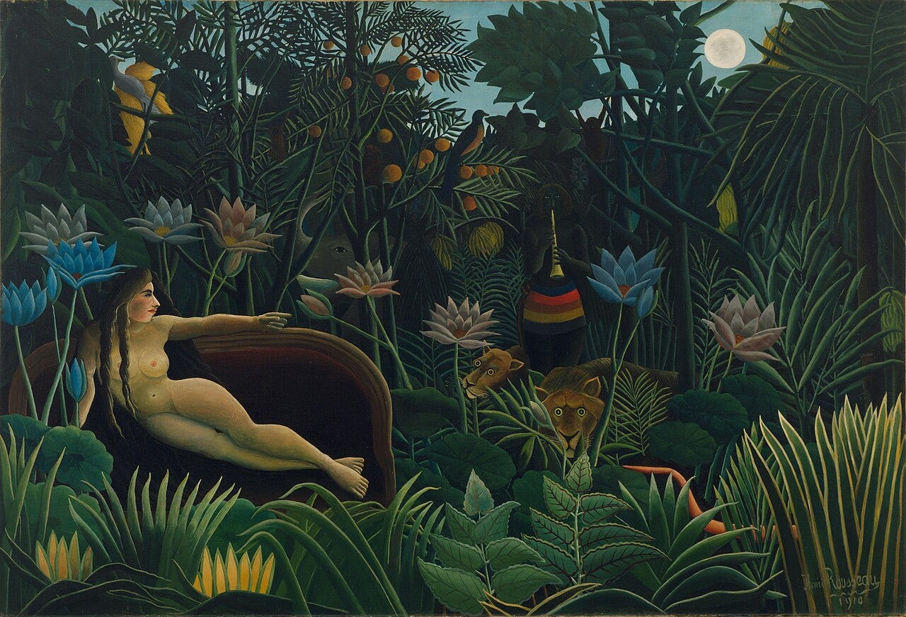 Nude on sofa in jungle