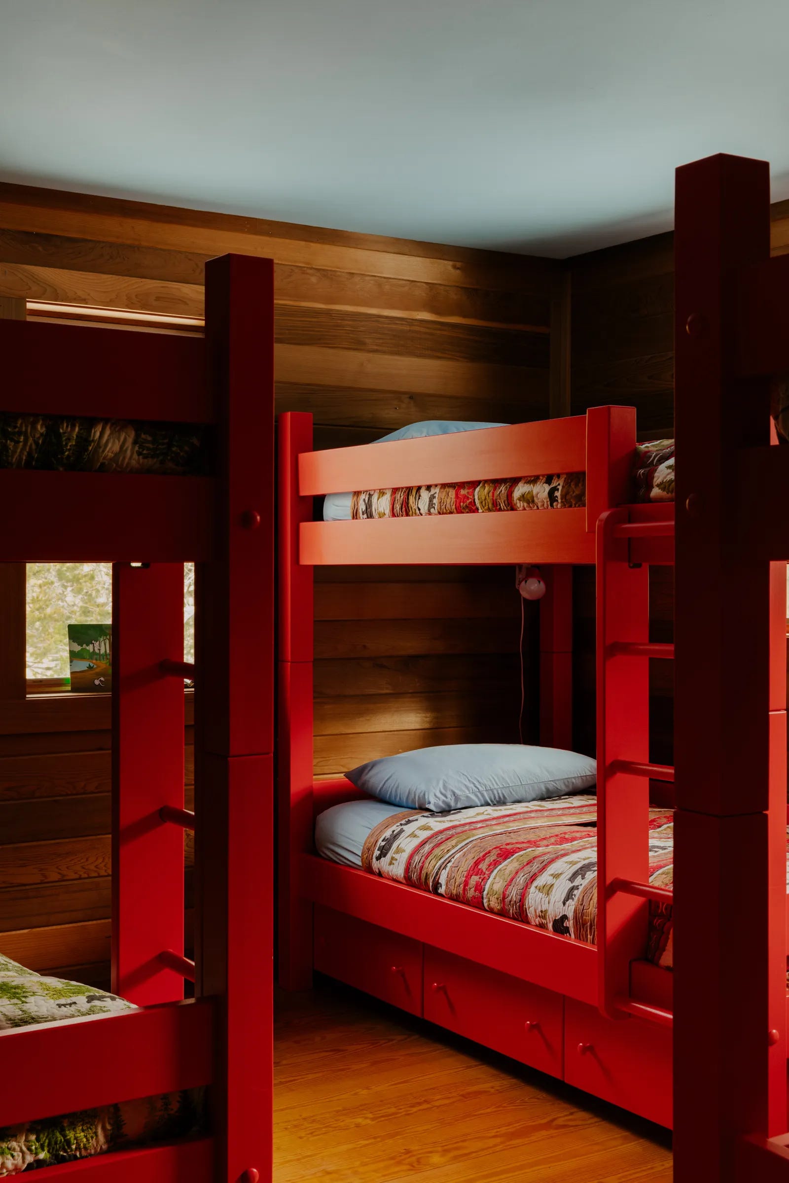 Bright red bunkbeds