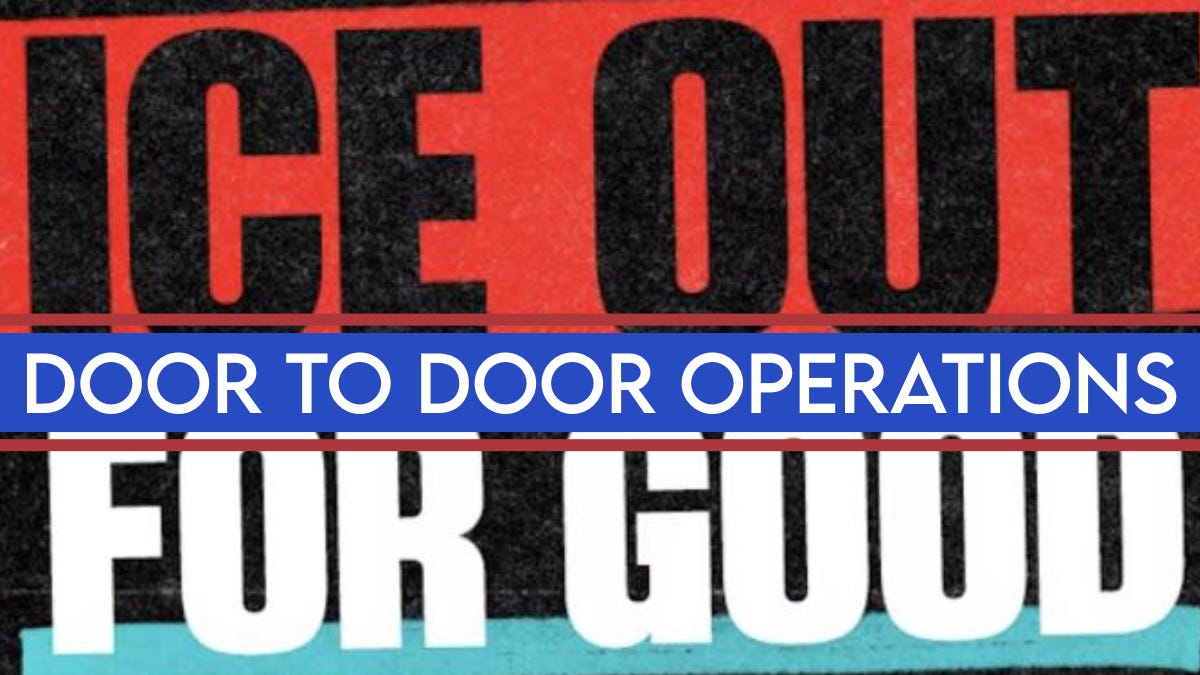 Graphic reading “ICE OUT FOR GOOD” with “DOOR TO DOOR OPERATIONS” text overlay.