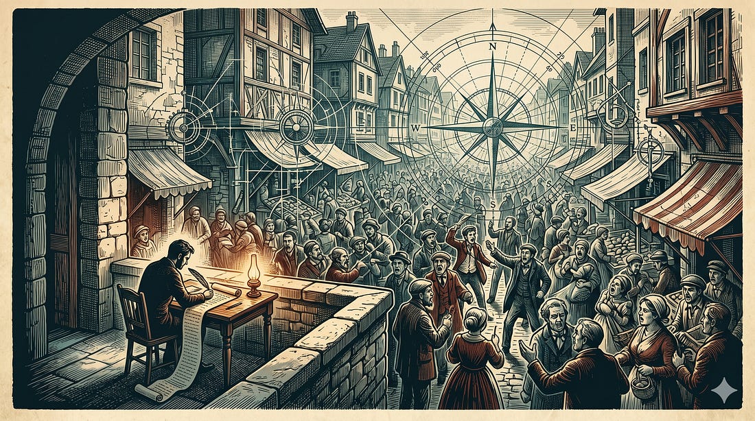 A quiet LinkedIn article contrasted with a noisy scrolling feed — LinkedIn strategy for AI visibility in 2026.