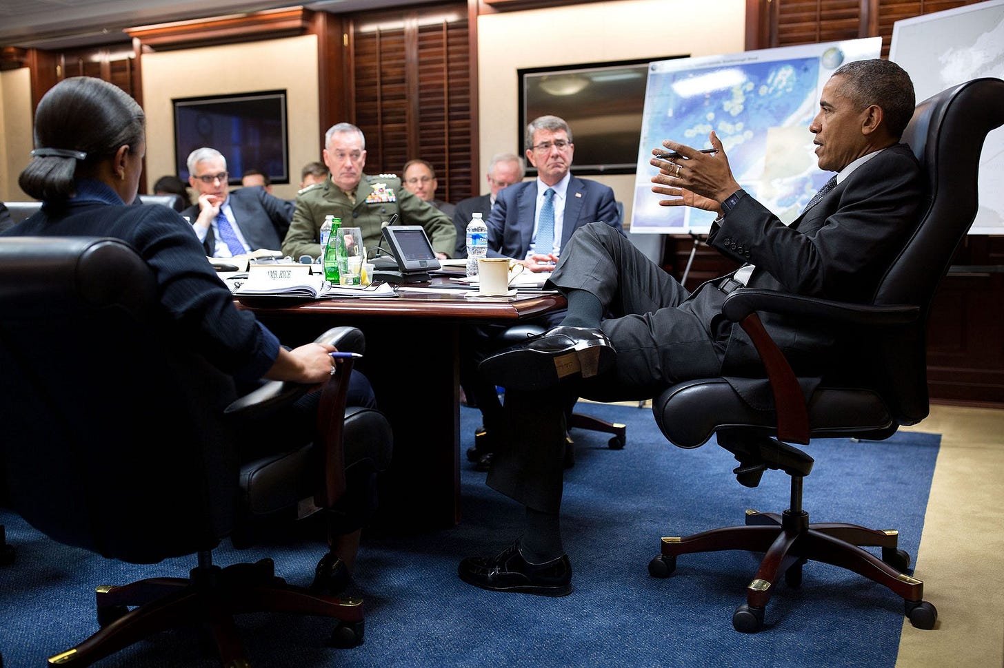 March 18, 2016: President Obama convenes a high-stakes National Security Council meeting in the confined, yet critical, Situation Room, a frequent setting for top-level discussions. March 18, 2016: President Obama convenes a high-stakes National Security Council meeting in the confined, yet critical, Situation Room, a frequent setting for top-level discussions.