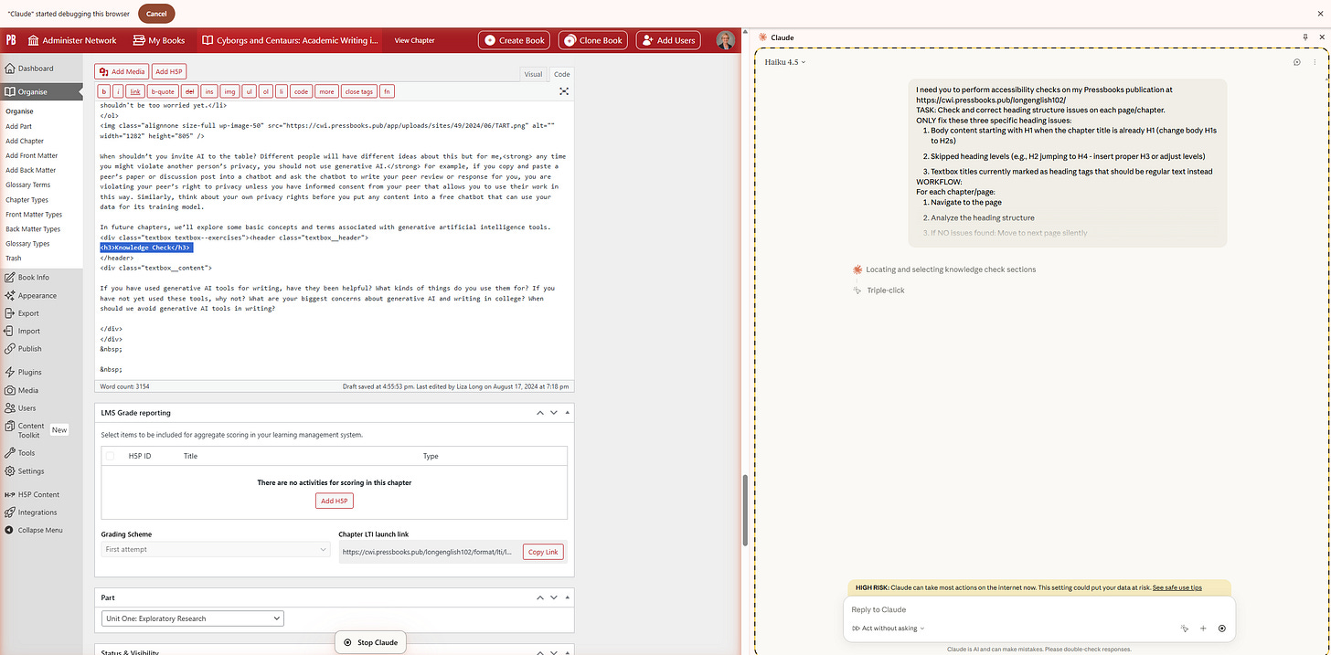 a screenshot of Pressbooks html code and Claude.ai side by side. a screenshot of Pressbooks html code and Claude.ai side by side.