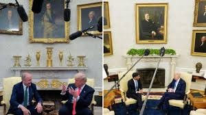comparison of oval office before trump larded it up with tacky fake gold items and ornaments