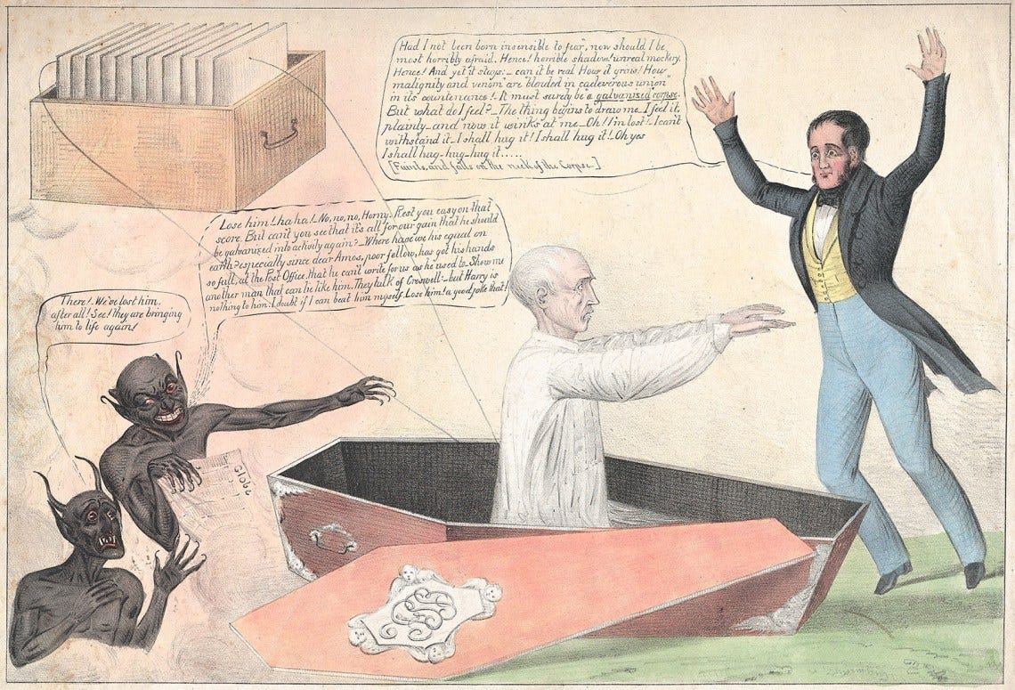 ‘A Galvanized Corpse’; lithograph depicting Francis Preston Blair revived from the dead by a galvanic battery