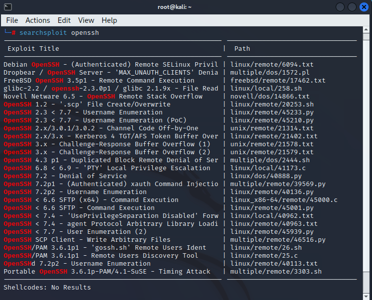 Initial searchsploit results for UnrealIRC Initial searchsploit results for UnrealIRC