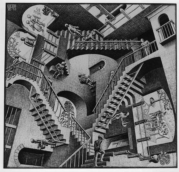 Relativity by M.C. Escher (1953)