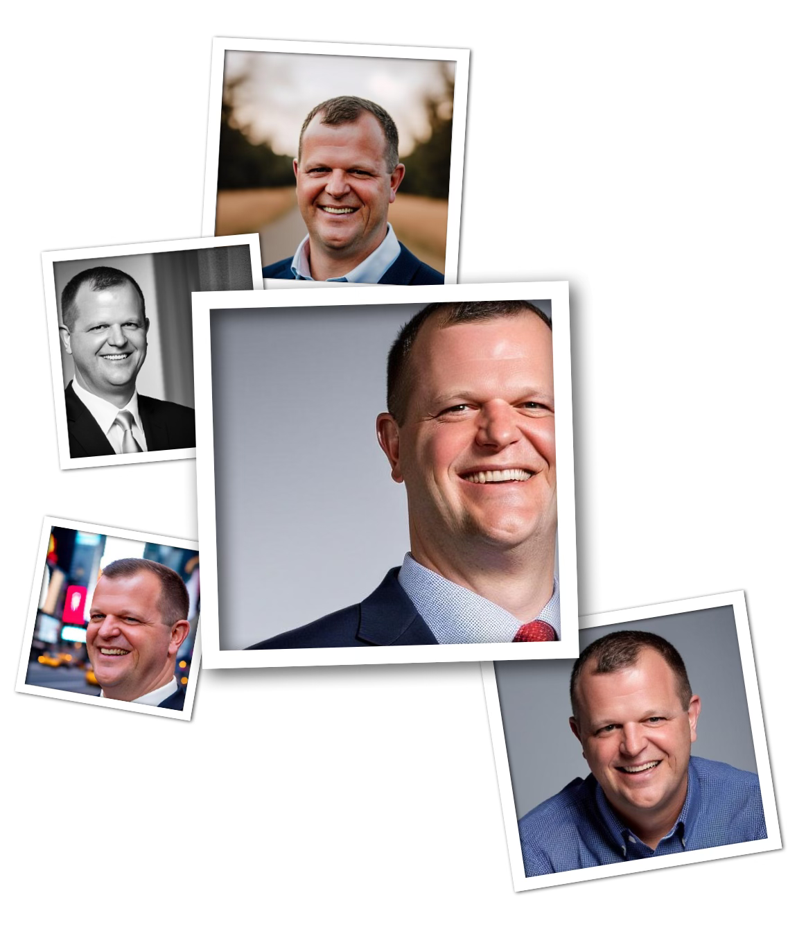 Collage of AI headshots of Adam Carewe