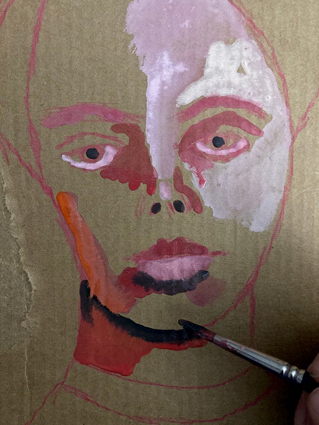 Gouache portrait painting - work in progress