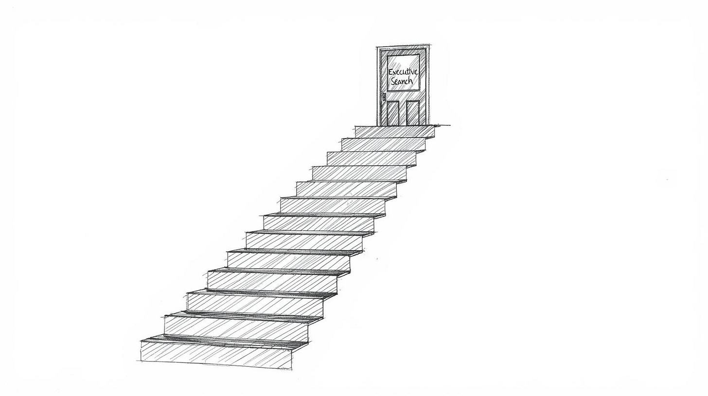 Career ladder showing executive search level accessible only at senior heights