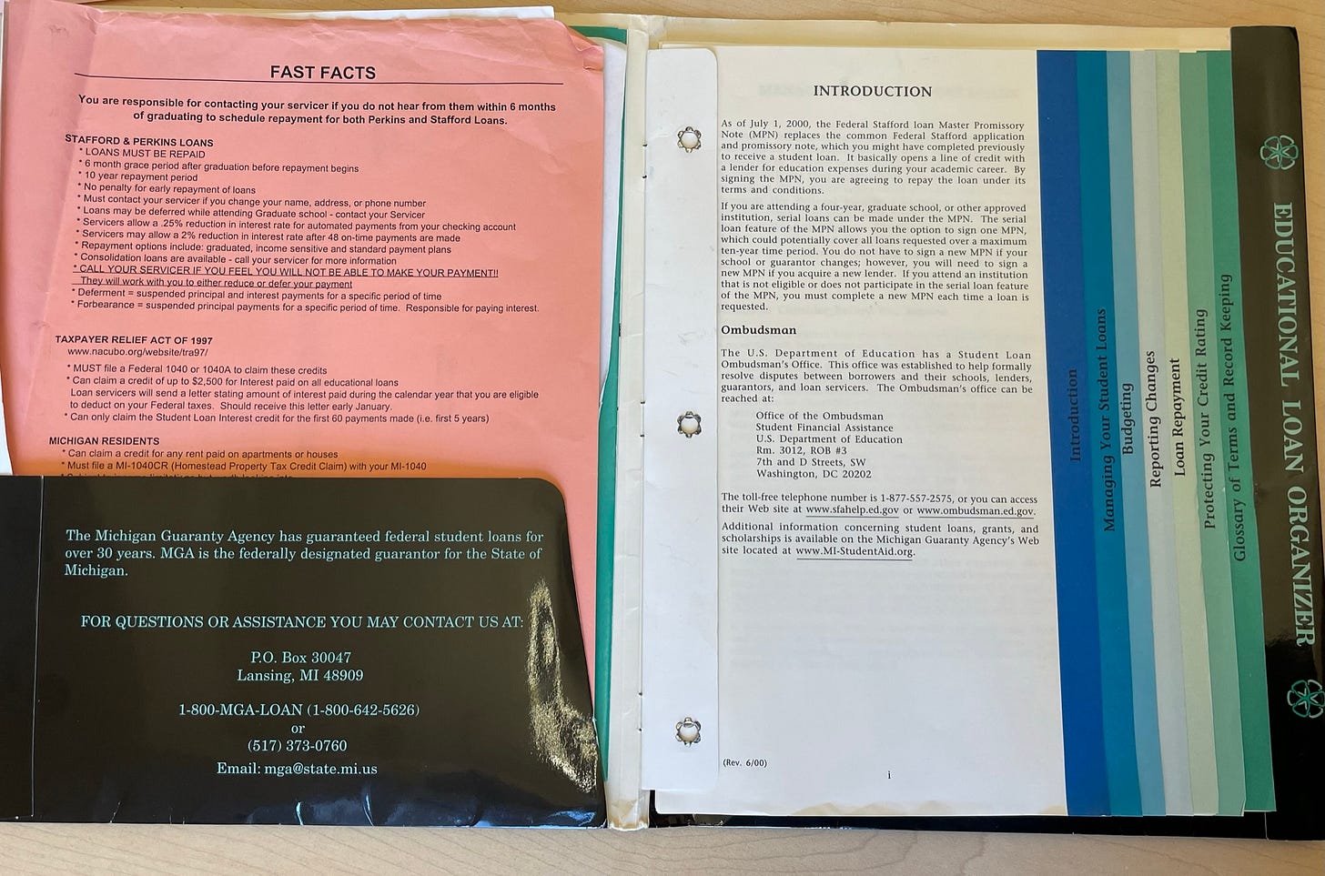 The inside of the scary student loan folder.