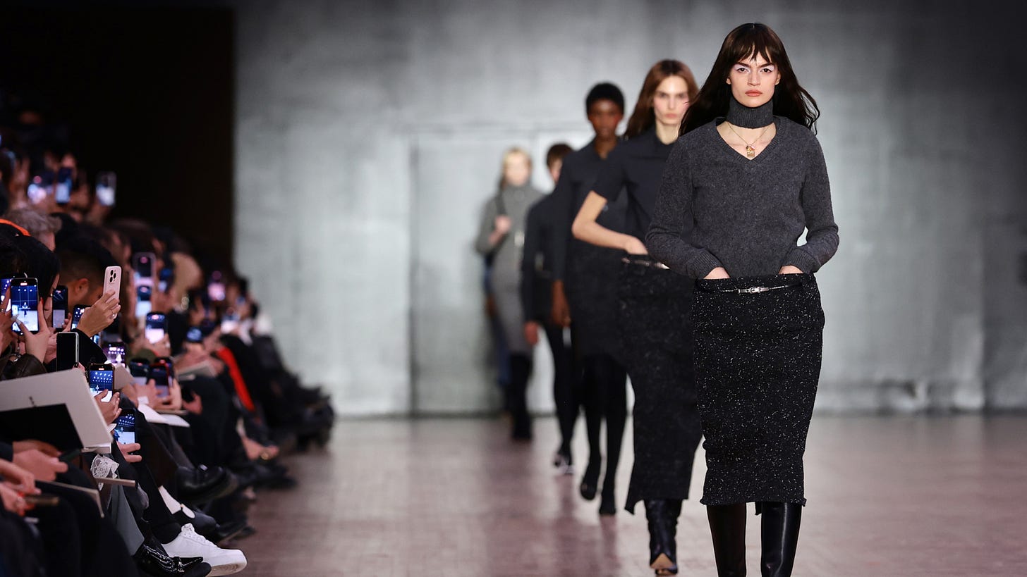 a line of Marc Jacobs models on the Fall 2026 collection runway a line of Marc Jacobs models on the Fall 2026 collection runway