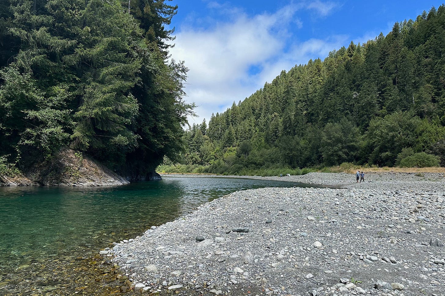 Looking upstream on Blue Creek as it flows into the Klamath River. 