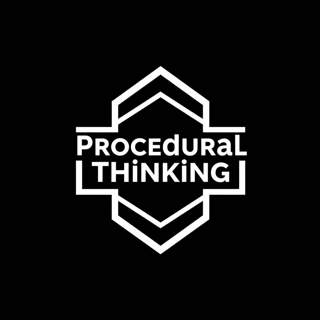 Procedural Thinking logo: a geometric design in pure black with deep shadows. Balance, symmetry, and visual clarity are key aspects, achieved through clean lines and intense black. Procedural Thinking logo: a geometric design in pure black with deep shadows. Balance, symmetry, and visual clarity are key aspects, achieved through clean lines and intense black.