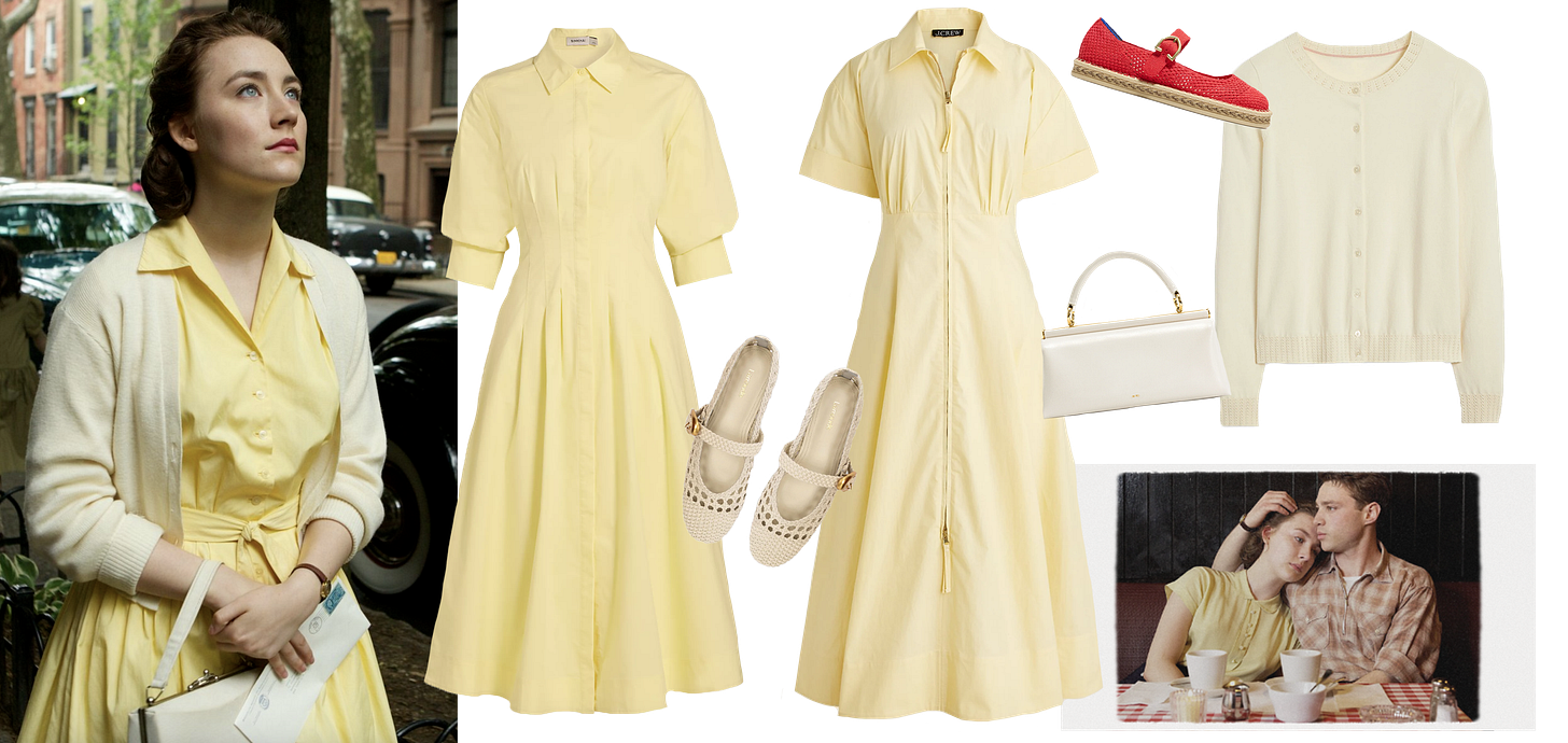 Collage of yellow dresses inspired by Eilis in Brooklyn