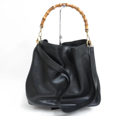 Authentic GUCCI Bamboo 2 Way Leather Shoulder Hand Bag #42459 - Picture 1 of 21