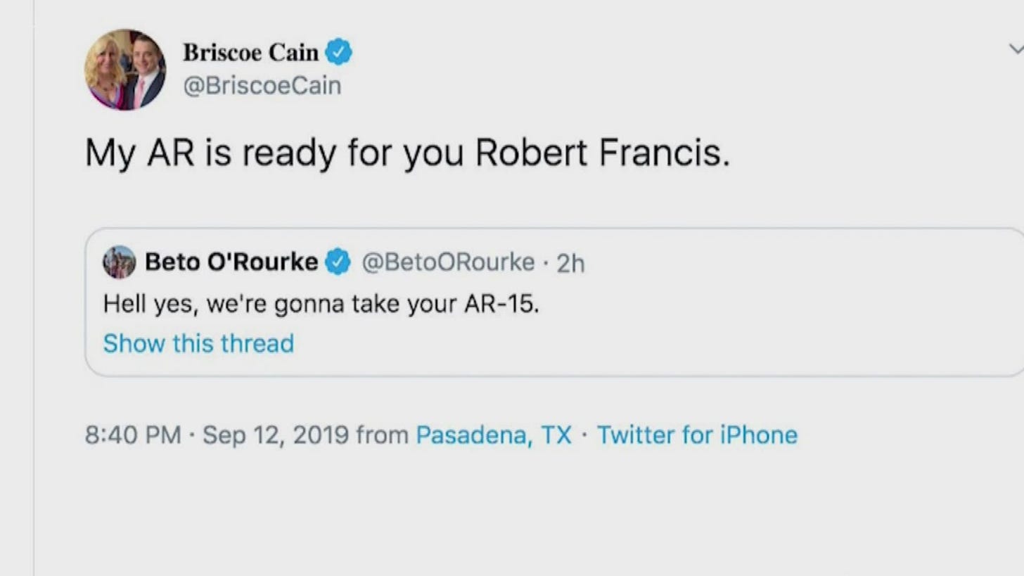Texas state rep. sparks with Beto O'Rourke on Twitter: 'My AR-15 is ready  for you'