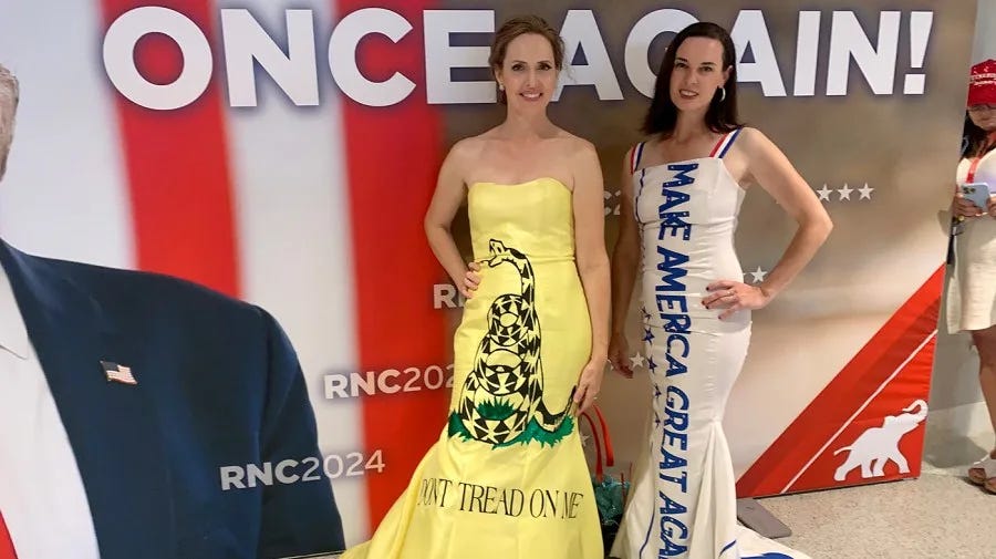 Left to right: Sara Brady, a mother who garnered attention over her arrest at a closed park in Idaho during the pandemic in 2020, and state Sen. Tammy Nichols (R-Idaho).