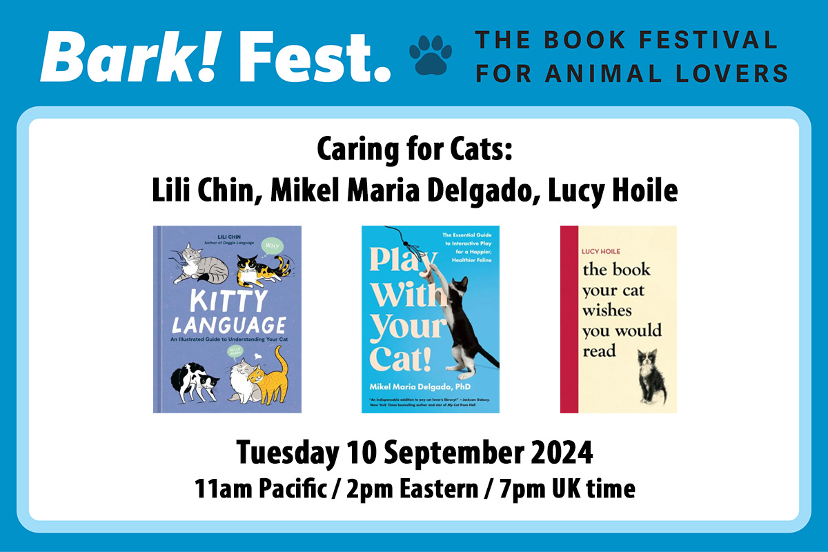The covers of Kitty Language, Play with Your Cat! and the book your cat wishes you would read on the flyer for the event. Details as below.