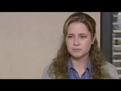 Pam from The Office, breaking down and crying