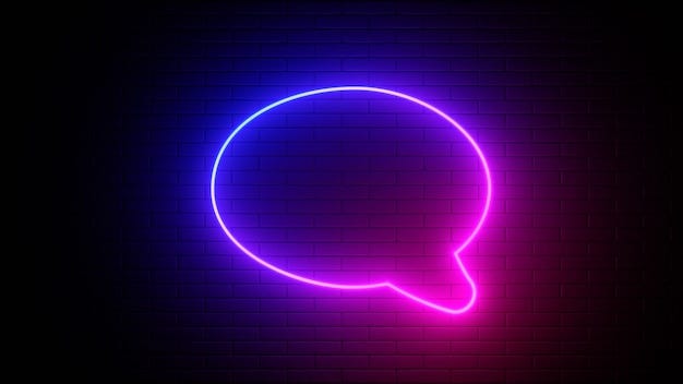 Premium Photo | Neon sign on a brick wall. Glowing message chat icon.