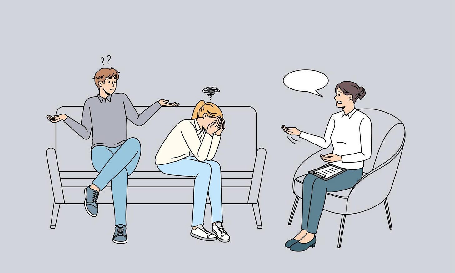 Counselor specialist talk speak with couple having fight or argument.  Psychologist help give advice to unhappy spouses suffer from relation  problem. Divorce, breakup. Vector illustration. 13530113 Vector Art at  Vecteezy
