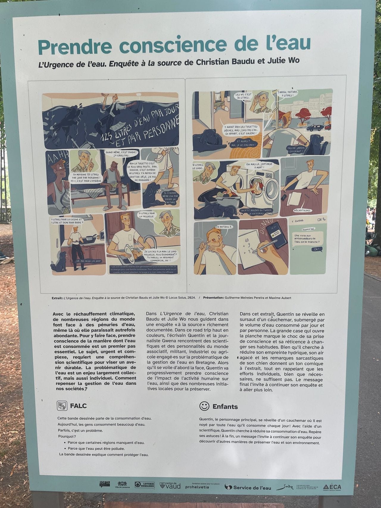 Also featured in the exhibition: Mémoires des femmes by Amélie Cécile-Bégot and Franck Manguin (Sarbacane, 2020) and Prendre conscience de l’eau : Enquête à la source by Christian Baudu (Locus Solus, 2024).