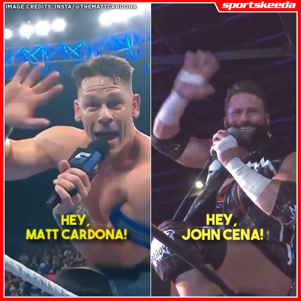 May be an image of 2 people and text that says 'IMAGE CREDITS: CREDITS:INSTA/@THEMATTCARDONA INSTA/ @THEMATTCARDONA sportskeeda HEy, MATT CARDONA! HEY, JOHNCENA! JOHN CENA!'