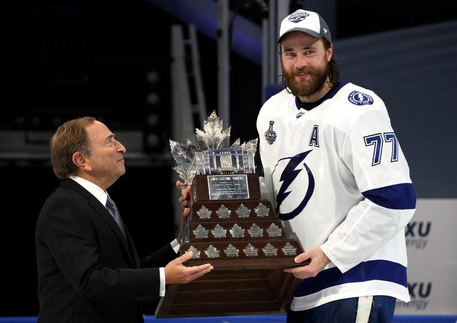 Gary Bettman Conn Smythe Trophy Victor Hedman Tampa Bay Lightning Gary Bettman Conn Smythe Trophy Victor Hedman Tampa Bay Lightning