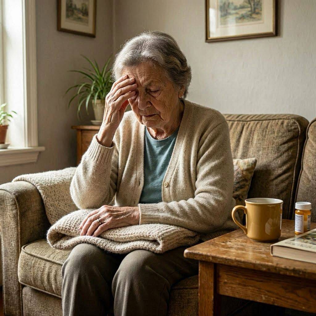 An image of an older person suffering from fatigue An image of an older person suffering from fatigue