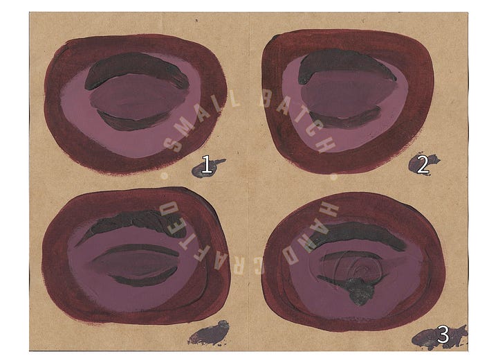 paintings of closed eyes on postcard paper