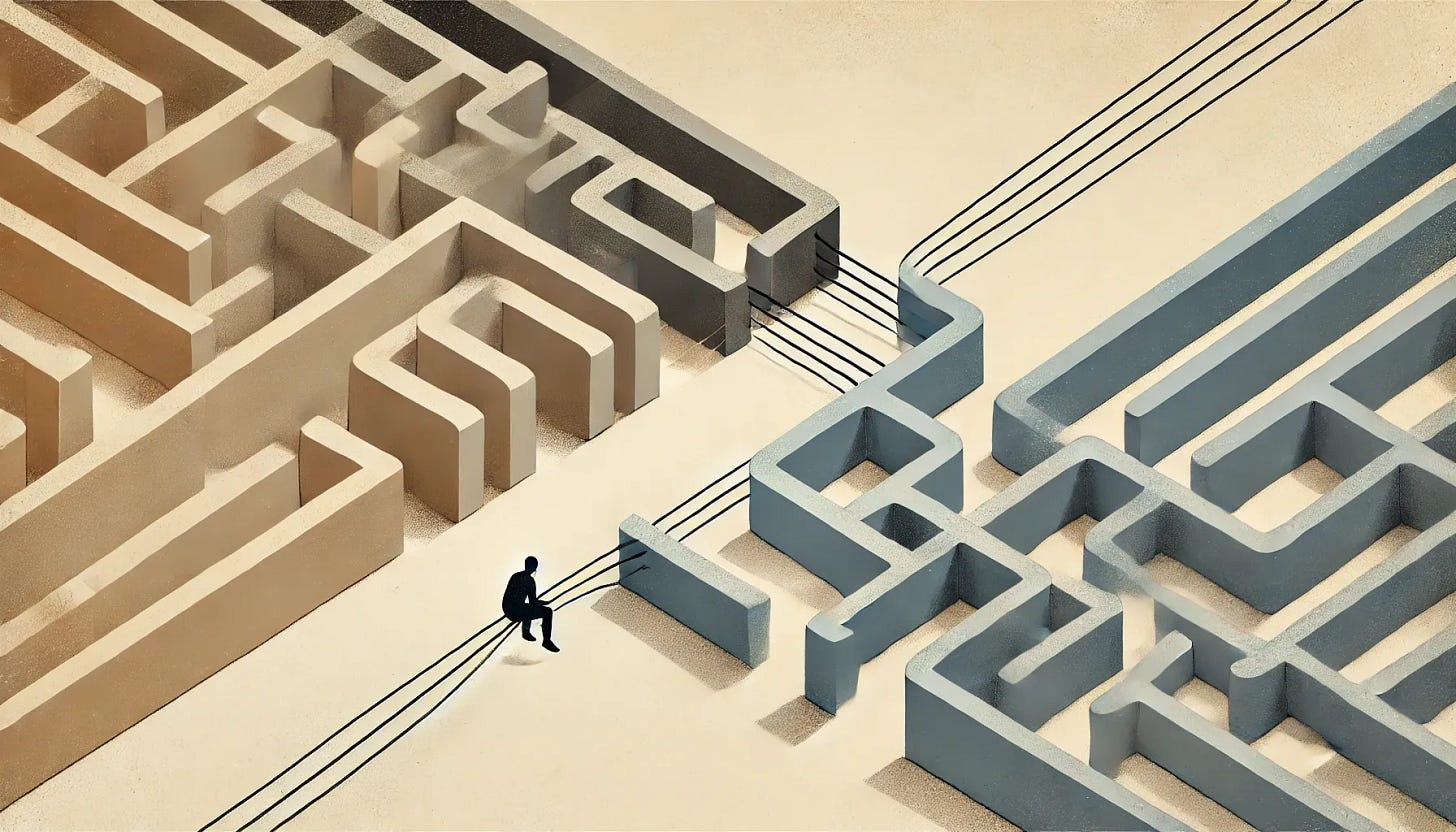 A dynamic illustration showing two contrasting SaaS platforms separated by a digital bridge, symbolizing product-led growth, switching costs, and strategic differentiation in modern SaaS markets. A dynamic illustration showing two contrasting SaaS platforms separated by a digital bridge, symbolizing product-led growth, switching costs, and strategic differentiation in modern SaaS markets.