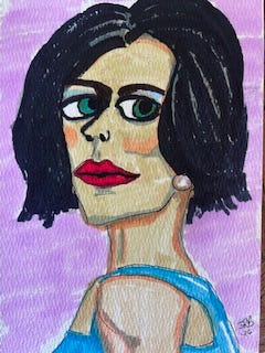woman staring over her shoulder and looking skeptical