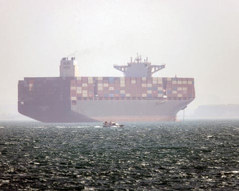 Iran-flagged container vessel Hamouna anchored in the Strait of Hormuz