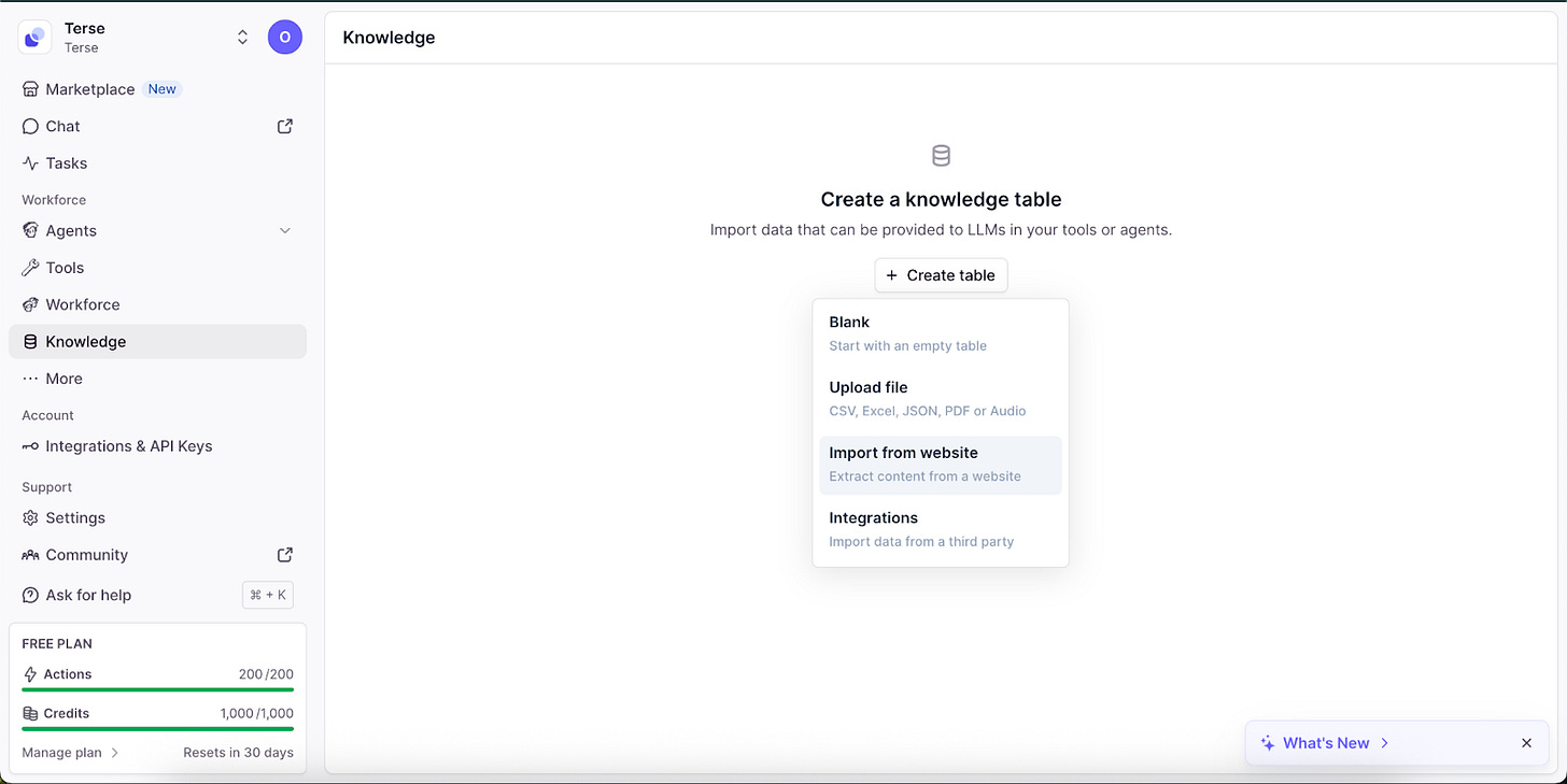 Relevance AI Knowledge Table
