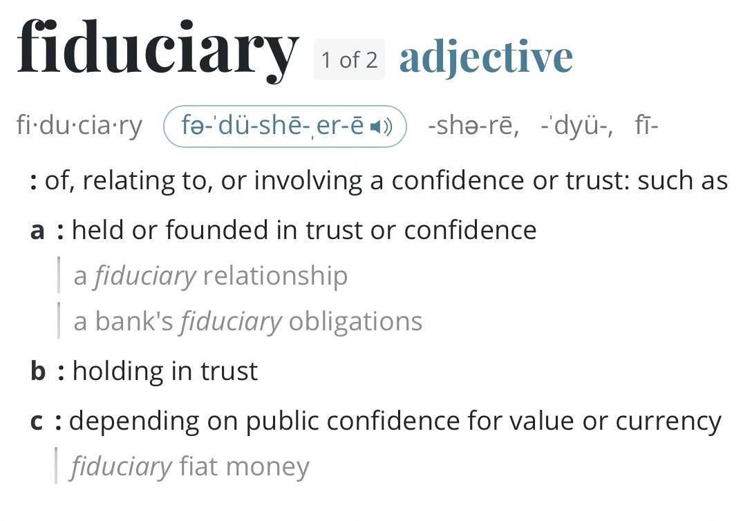 screen grab of the definition of fiduciary