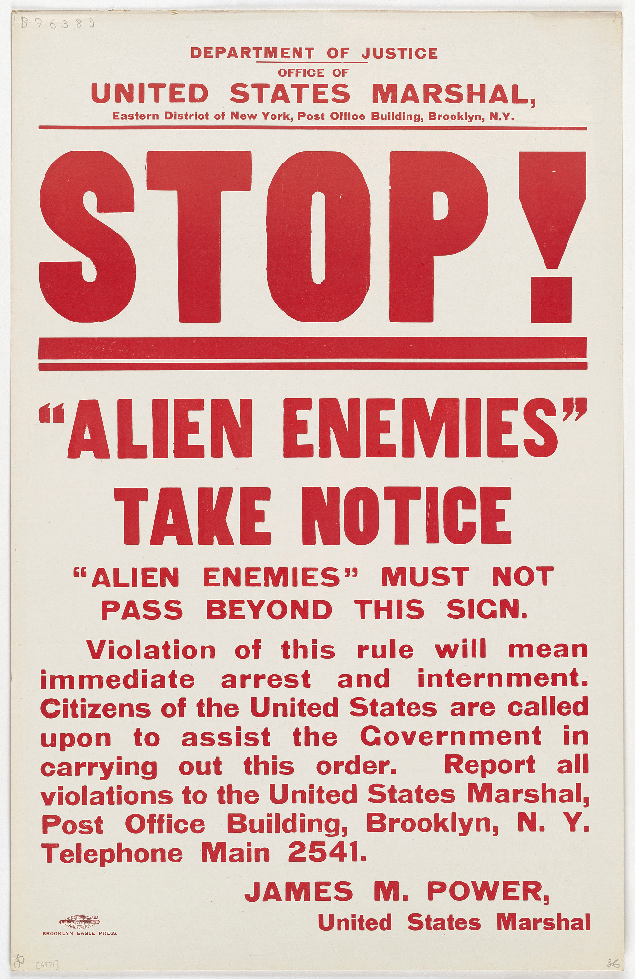 A poster titled "Stop! Alien Enemies Take Notice"