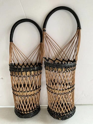 Pair Vintage Hanging Basket Wall Pockets Half Round Woven Baskets - Picture 1 of 6