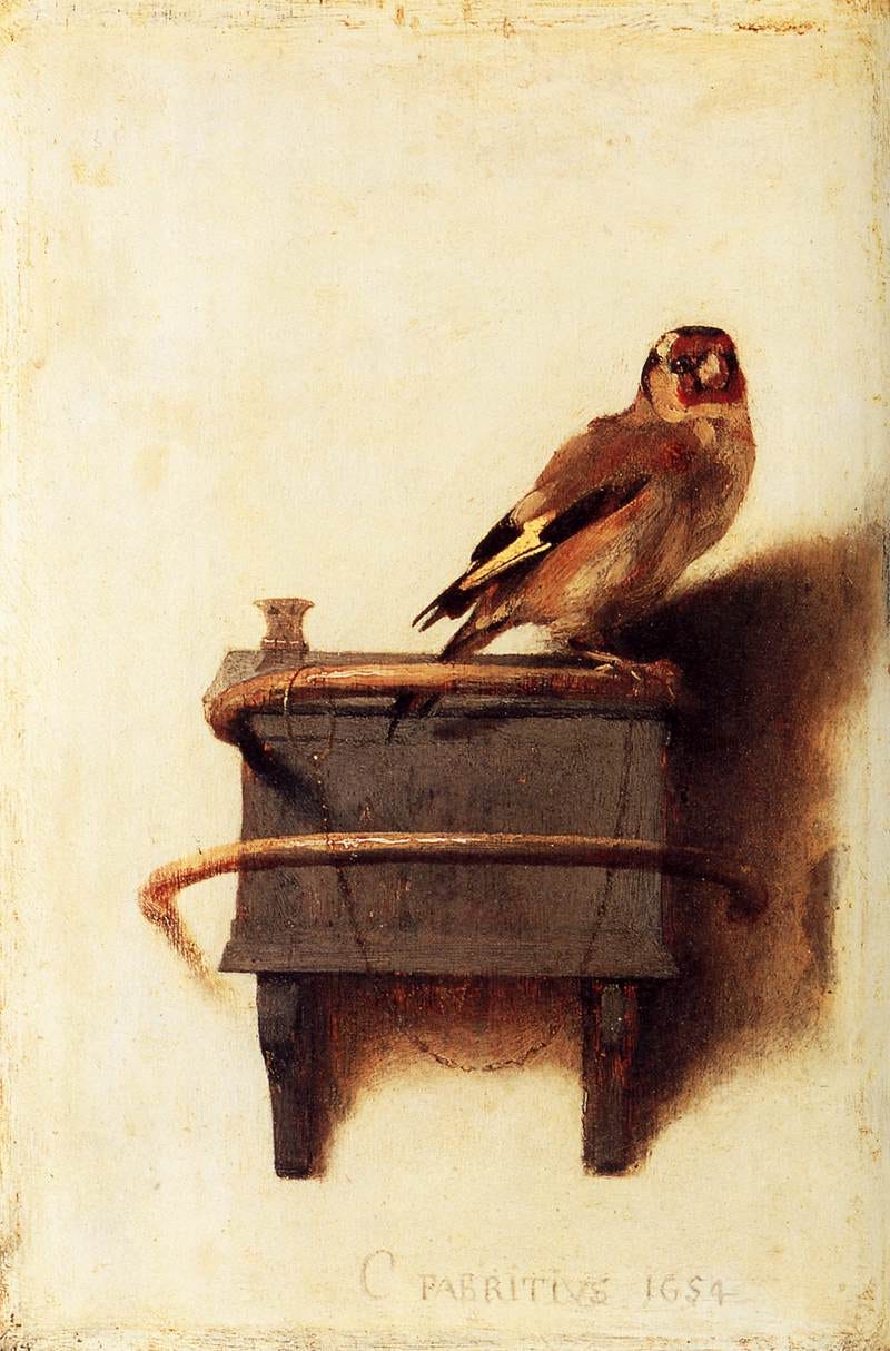 The Goldfinch, painted by Carel Fabritius in 1654, now in the Mauritshuis in The Hague The Goldfinch, painted by Carel Fabritius in 1654, now in the Mauritshuis in The Hague