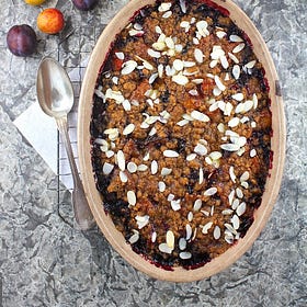 Plum and Wild Blueberry Crisp