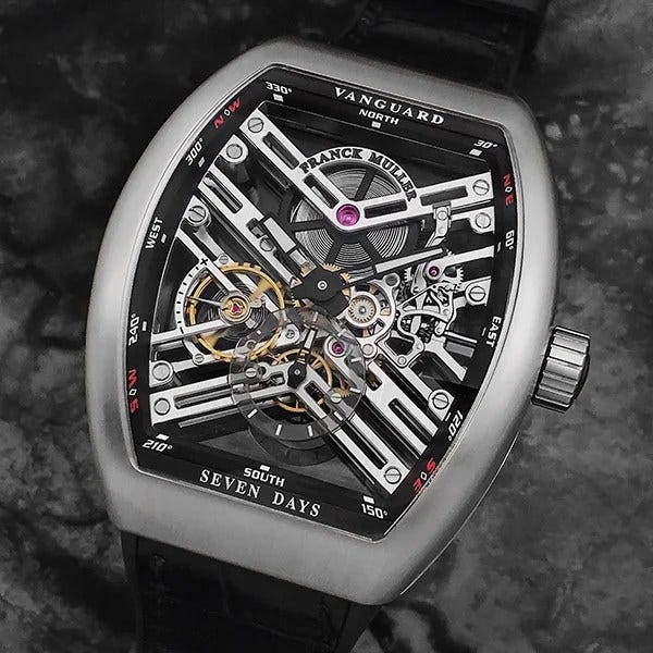  The 7 Day Power Reserve Skeleton balances lines and curves for a distinctive design. 