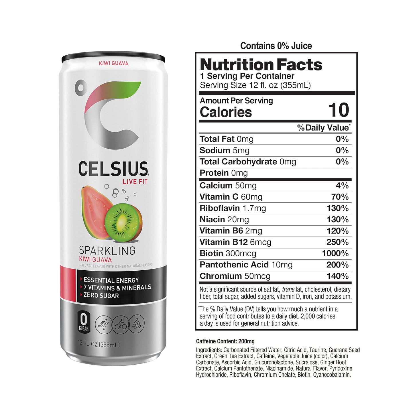 Amazon.com: CELSIUS Sparkling Kiwi Guava, Functional Essential Energy Drink  12 Fl Oz (Pack of 12)