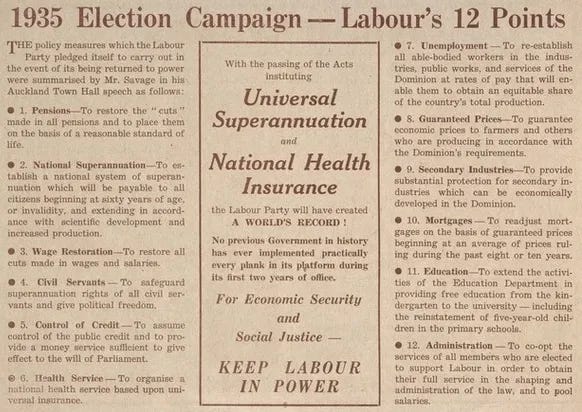 New Zealand Labour Party: 1935 election campaign - Labour's 12 points [1938. Page 12]
