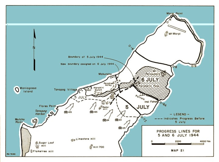 Photo by Jim Bob Kingman on July 06, 2024. May be pop art of map, poster, newspaper and text that says 'Morpi MorpiPoin Point 0-9 Morpi Boundary of July 1944 New boundary ossigned n July 1944 Makunsho Maniagossa Island Tanapog Village Herokiri Guich Pet Perosukorg JULY Kergberro Poss JULY Flores Point Tonapag Mutcho Cb105 HilI I d8b165 NP Potrols Inai Fahor 0-8A JULY 5 D23 ASugar Loaf 素 Hill Flametree Mill -LEGEND- --Indicates Progress Before 5 July 7093 Limestone Hill IlI 700 PROGRESS LINES FOR 5 AND 6 JULY 1944 2000 4000 Yds MAP 21'.
