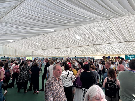 Images of authors and audience from Hay Festival