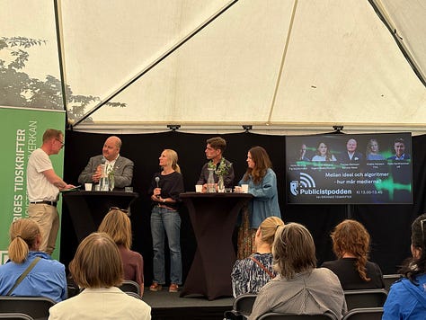 Några av de seminarier som arrangerades på Mediescenen under Almedalsveckan. 15 arrangörer stod för 28 programpunkter under tre dagar. 