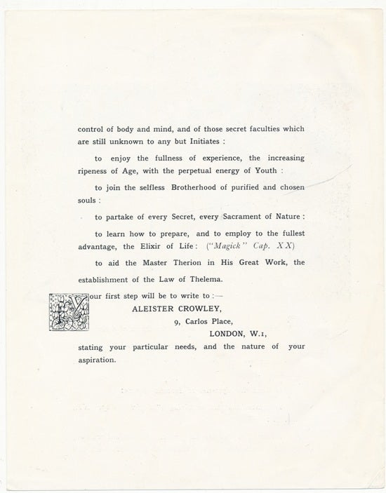 Image 2 of 2 for 'Your Interest In Magick should be the Dawn of a New Life' [ leaflet ].