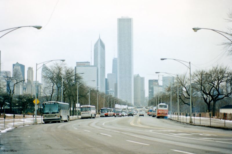 Columbus Drive in a wintry Grant Park, Chicago, February 1996.