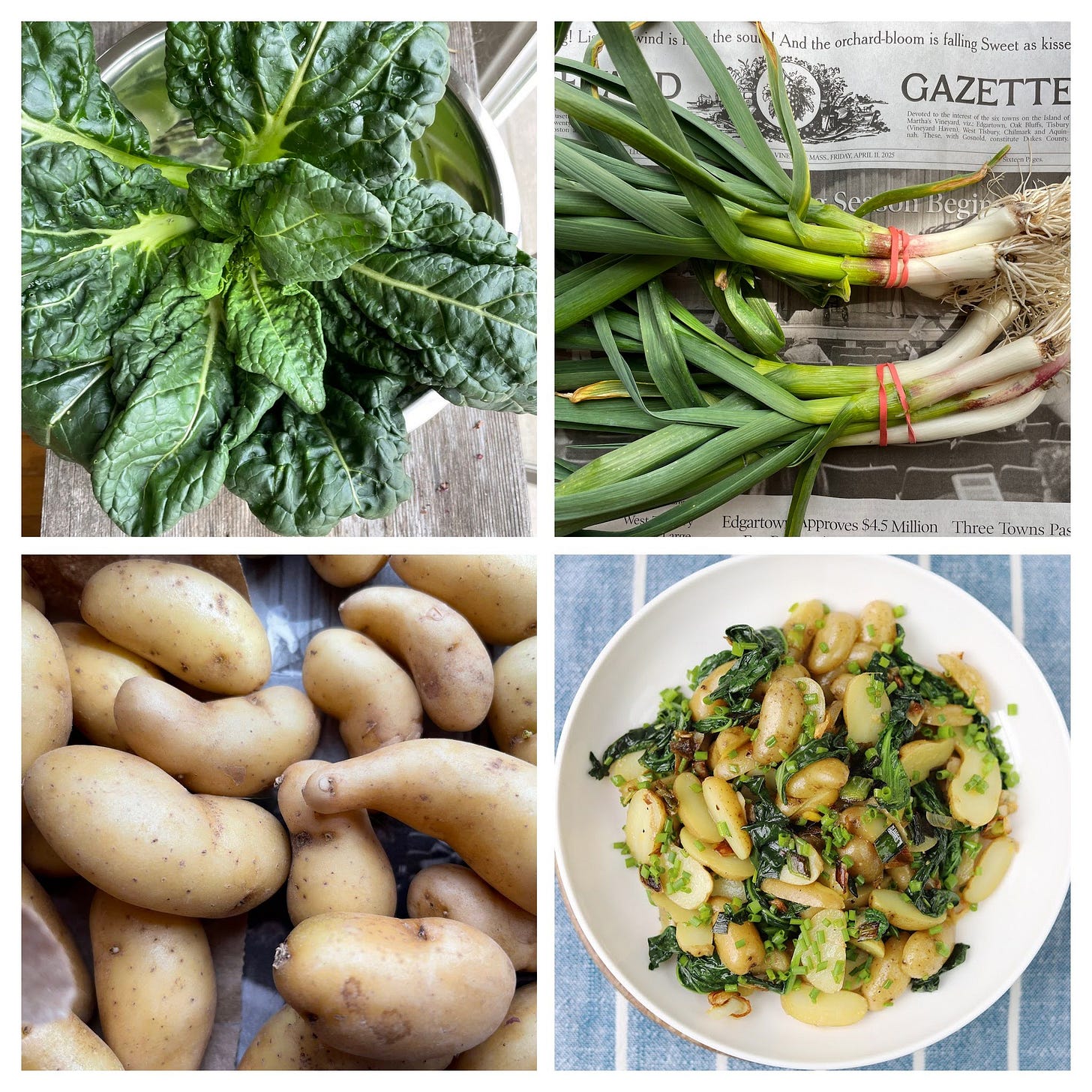 Warm Potato Salad with Spring Garlic and Local Greens, Cook the Vineyard