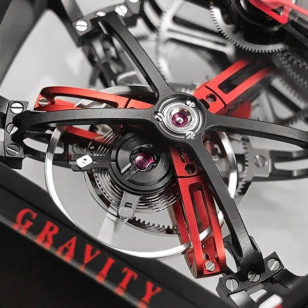  Part of the tourbillon is offset, giving it an elliptical orbit. 
